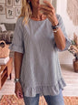 Women's Striped Ruffle-Sleeve Loose-Fit Blouse – Three-Quarter Sleeve FitiqueFit