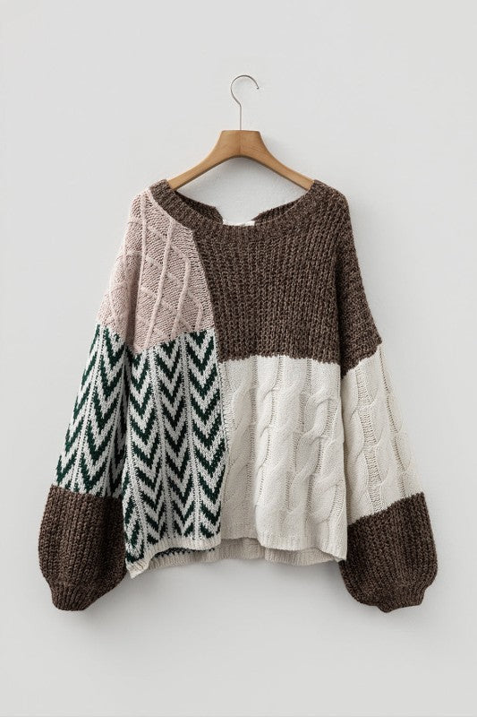Colorblock Cable Knit Patchwork Tied Back Sweater Shop Style & More | Fresh Looks, Everyday Deals & Free Shipping