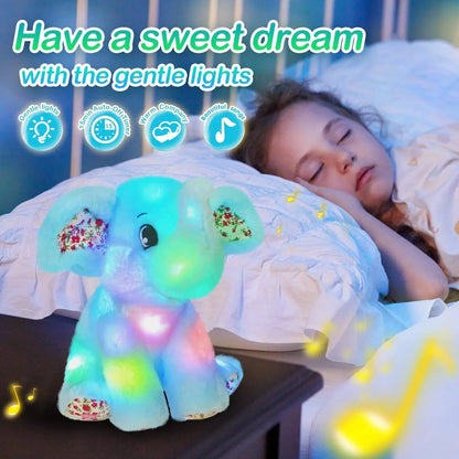 12-Inch Musical Light-Up Elephant Plush Toy - Adorable LED Nightlight with Lullabies for Kids - Perfect Gift for Birthdays and Special Occasions