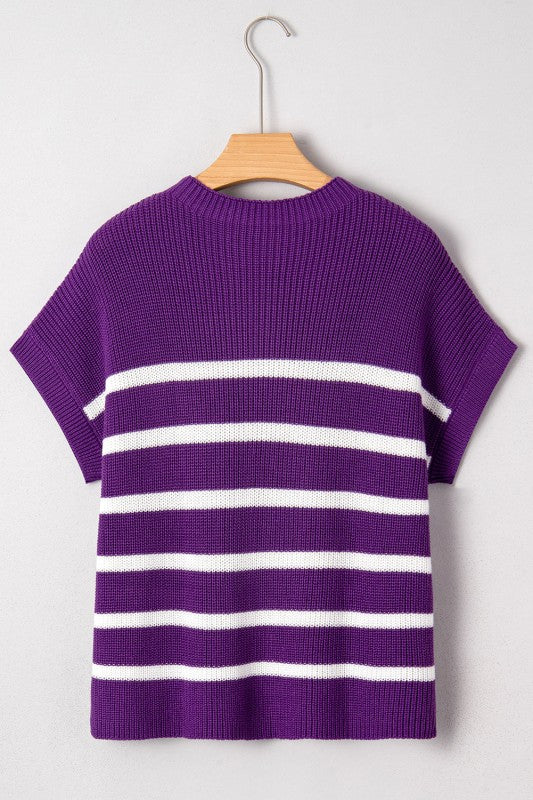 Stripe Patch Pocket Short Sleeve Knit Sweater Shop Style & More | Fresh Looks, Everyday Deals & Free Shipping