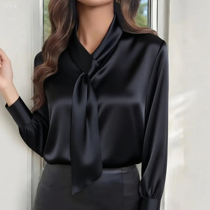 Women's Ribbon Detail Blouse, Lightweight Business Casual Shirt FitiqueFit