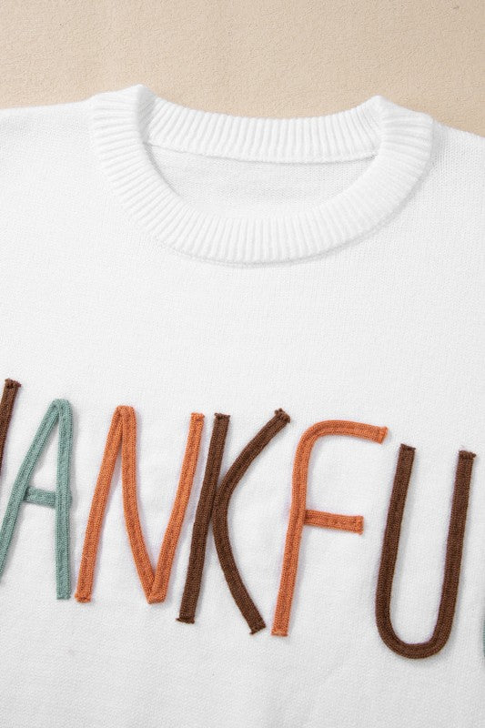 Thankful Embroidered Ribbed Trim Thanksgiving Swea Shop Style & More | Fresh Looks, Everyday Deals & Free Shipping