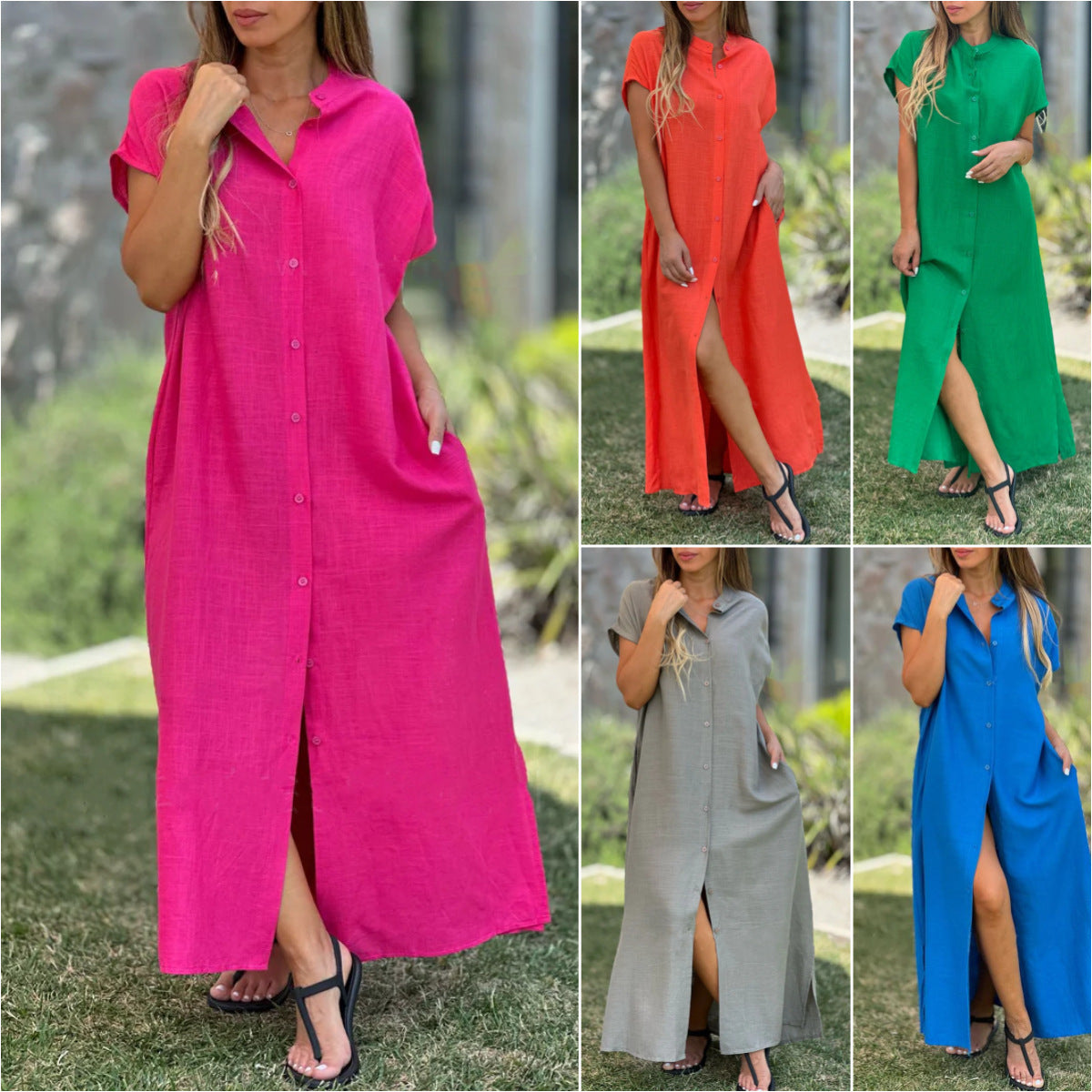 Cotton And Linen Casual Short-sleeved Cardigan Dress Grayceful LLC