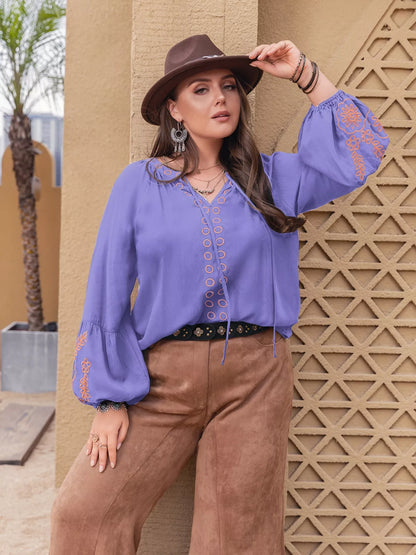 Plus Size Boho Embroidered Long Sleeve Blouse See size chart under “more details” The Fashion Celestial