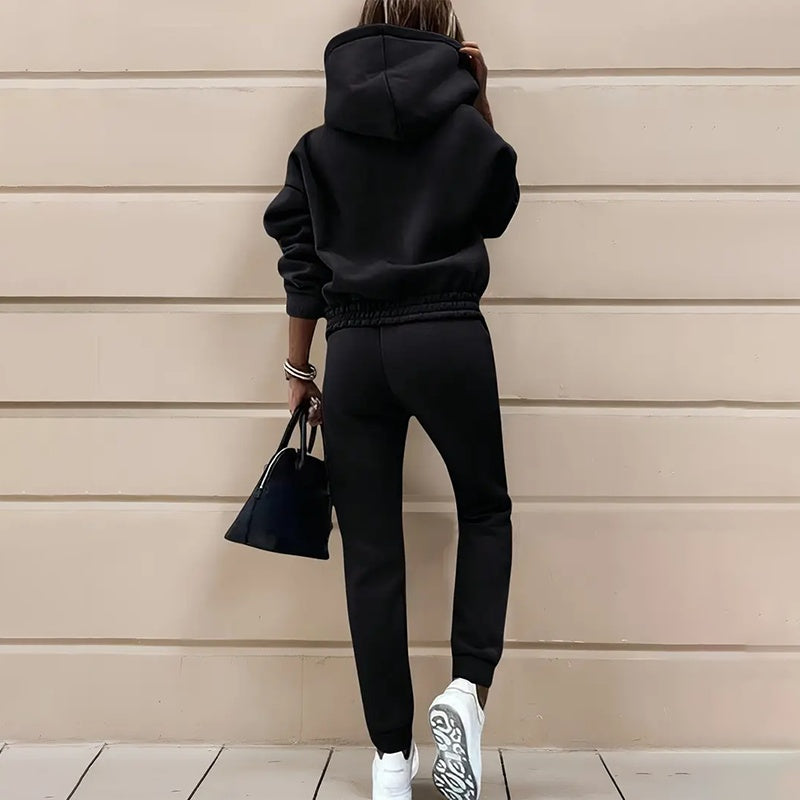 women's two piece solid color hooded sweatshirt set FitiqueFit