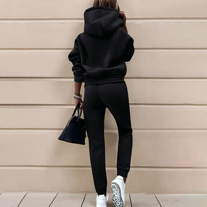 women's two piece solid color hooded sweatshirt set FitiqueFit