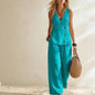 Women's Button-Up Cardigan Vest & Pants Set – Sleeveless Two-Piece FitiqueFit