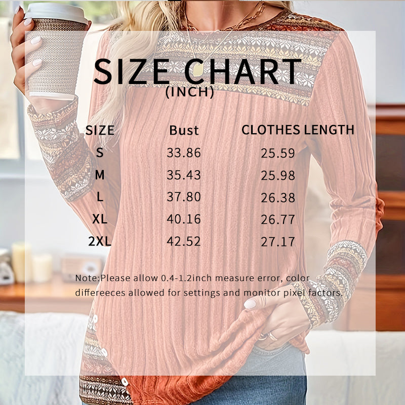 Women's Elegant Geometric Pattern Pullover - Lightweight Long Sleeve Button Blouse FitiqueFit