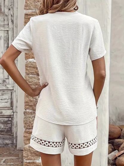 Lace Trim V-Neck Top and Shorts Two-Piece Set New Era Fashion LLc