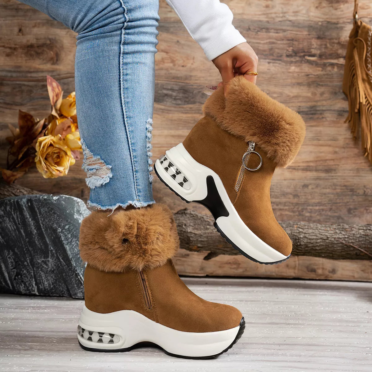 Fuzzy Side Zipper Platform Ankle Boots New Era Fashion LLc