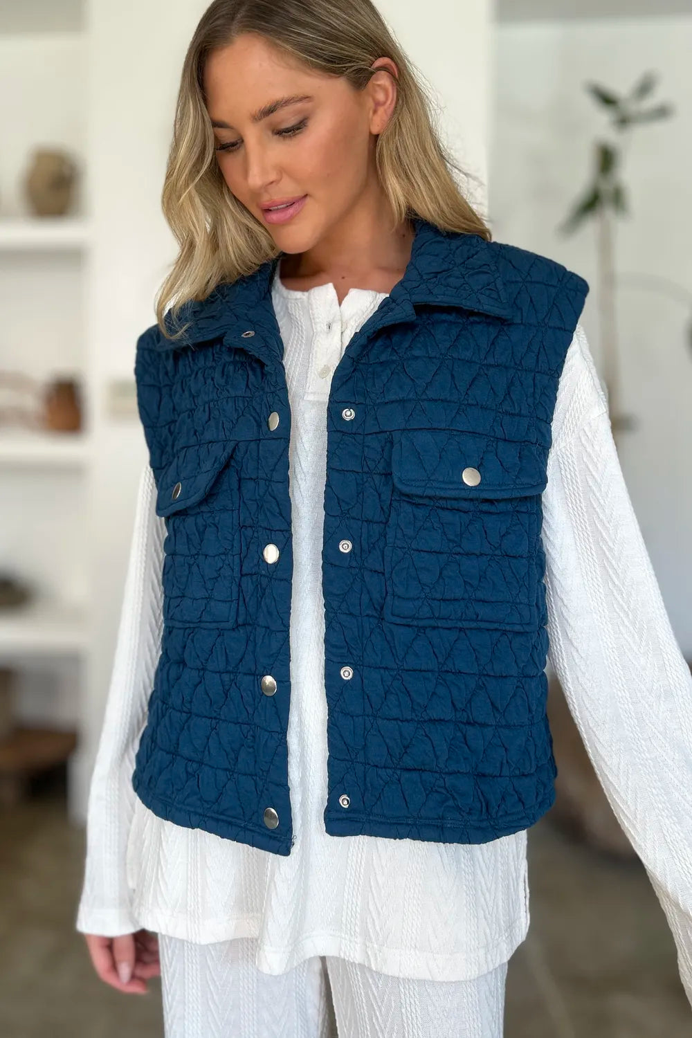 Double Take Full Size Pocketed Texture Snap Down Vest Coat New Era Fashion LLc