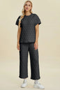 Double Take Full Size Texture Round Neck Short Sleeve Top and Pants Set West2East Surf