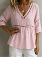 Women's V-Neck Hollow-Out Fringe Cotton-Linen Top FitiqueFit