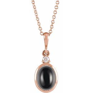 14K Rose 12x10 mm Natural Black Onyx & .03 CT Natural Diamond 16-18" Necklace Ethereal Legacy Boutiques