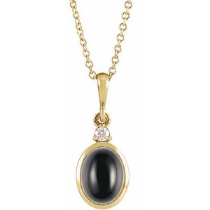 14K Yellow 6x4 mm Natural Black Onyx & .01 CT Natural Diamond 16-18" Necklace Ethereal Legacy Boutiques