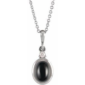 Platinum 5x3 mm Natural Black Onyx & .03 CT Natural Diamond 16-18" Necklace Ethereal Legacy Boutiques