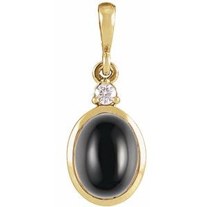 14K Yellow 12x10 mm Natural Black Onyx & .03 CT Natural Diamond Cabochon Pendant Ethereal Legacy Boutiques