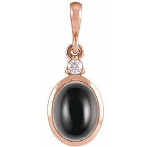 14K Rose 5x3 mm Natural Black Onyx & .02 CT Natural Diamond Cabochon Pendant Ethereal Legacy Boutiques