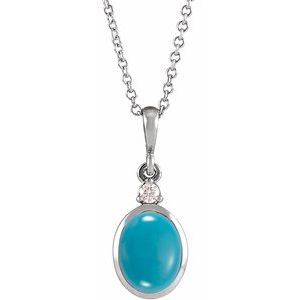 Platinum 9x7 mm Natural Turquoise & .03 CT Natural Diamond 16-18" Necklace Ethereal Legacy Boutiques