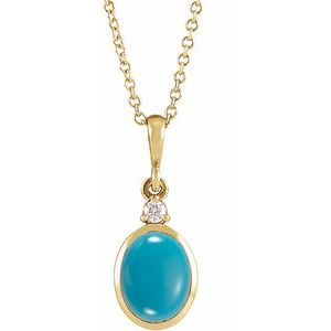 14K Yellow 8x6 mm Natural Turquoise & .03 CT Natural Diamond 16-18" Necklace Ethereal Legacy Boutiques