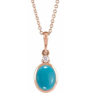 14K Rose 5x3 mm Natural Turquoise & .03 CT Natural Diamond 16-18" Necklace Ethereal Legacy Boutiques
