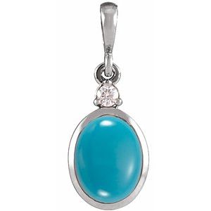 Sterling Silver 10x8 mm Natural Turquoise & .03 CT Natural Diamond Cabochon Pendant Ethereal Legacy Boutiques