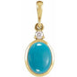 14K Yellow 9x7 mm Natural Turquoise & .03 CT Natural Diamond Cabochon Pendant Ethereal Legacy Boutiques