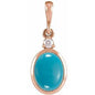 14K Rose 9x7 mm Natural Turquoise & .03 CT Natural Diamond Cabochon Pendant Ethereal Legacy Boutiques