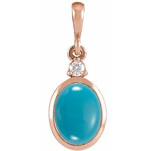 14K Rose 12x10 mm Natural Turquoise & .03 CT Natural Diamond Cabochon Pendant Ethereal Legacy Boutiques