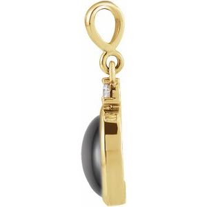 14K Yellow 10x8 mm Natural Black Onyx & .03 CT Natural Diamond Cabochon Pendant Ethereal Legacy Boutiques