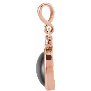 14K Rose 5x3 mm Natural Black Onyx & .02 CT Natural Diamond Cabochon Pendant Ethereal Legacy Boutiques