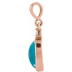 14K Rose 5x3 mm Natural Turquoise & .02 CT Natural Diamond Cabochon Pendant Ethereal Legacy Boutiques