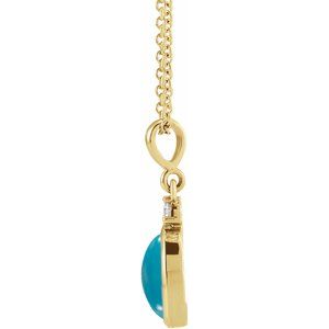 14K Yellow 8x6 mm Natural Turquoise & .03 CT Natural Diamond 16-18" Necklace Ethereal Legacy Boutiques