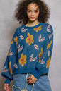 POL Floral Pattern Round Neck Balloon-Sleeve Sweater FitiqueFit