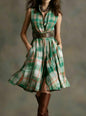Women's Plaid Collared Sleeveless Fitted Waist Dress FitiqueFit