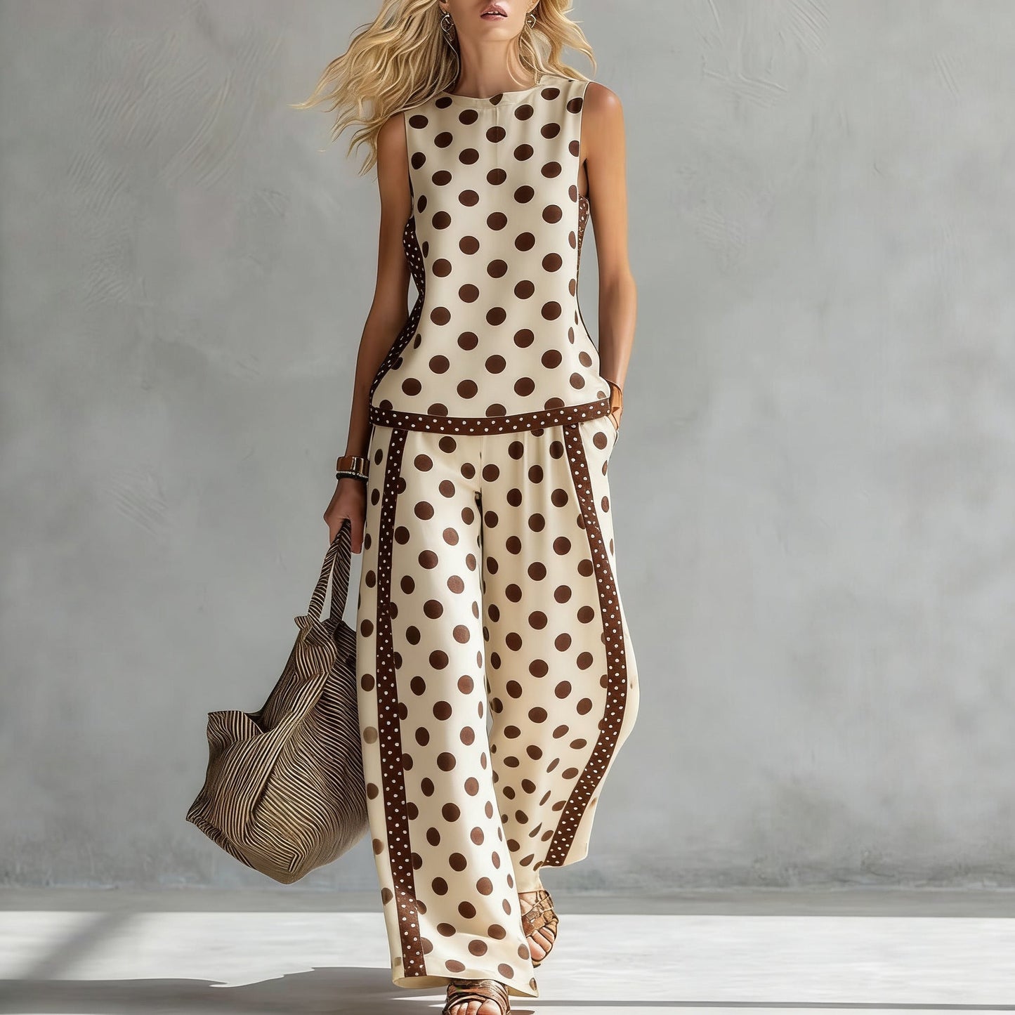 Women's Sleeveless Printed Tank Top & Wide-Leg Pants Two-Piece Set FitiqueFit