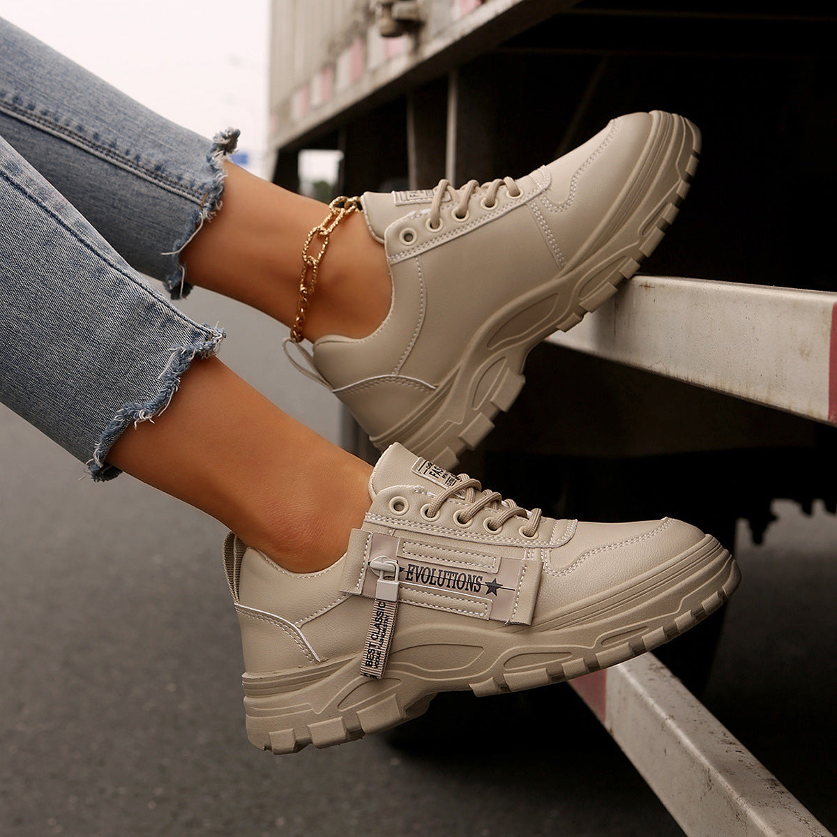 Women’s Lace‑Up Side‑Zipper Sports Sneakers FitiqueFit