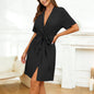 Women's Short-Sleeve Jacquard Loungewear Bathrobe FitiqueFit