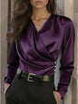 Women's Elegant Cross V-Neck Blouse, Ruffle Detail Button Accent Office Shirt FitiqueFit