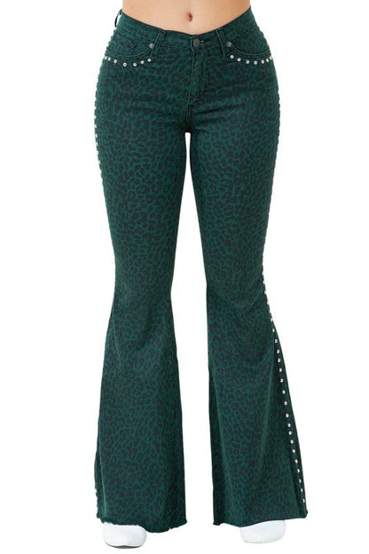 Leopard Studded Bell Bottom Jean Kacee Lillie Boutique