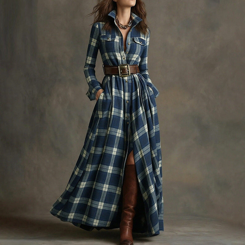 Women's Printed Lapel Slim-Fit Dress – Elegant Commuter Style FitiqueFit