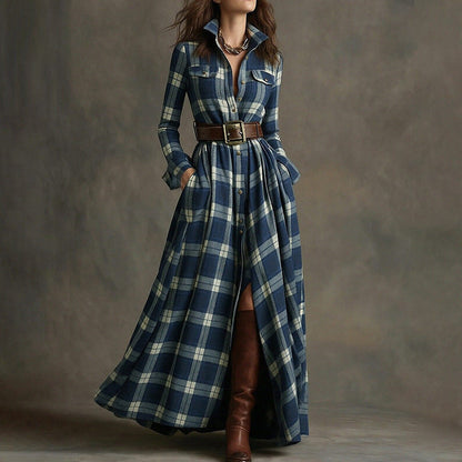 Women's Printed Lapel Slim-Fit Dress – Elegant Commuter Style FitiqueFit
