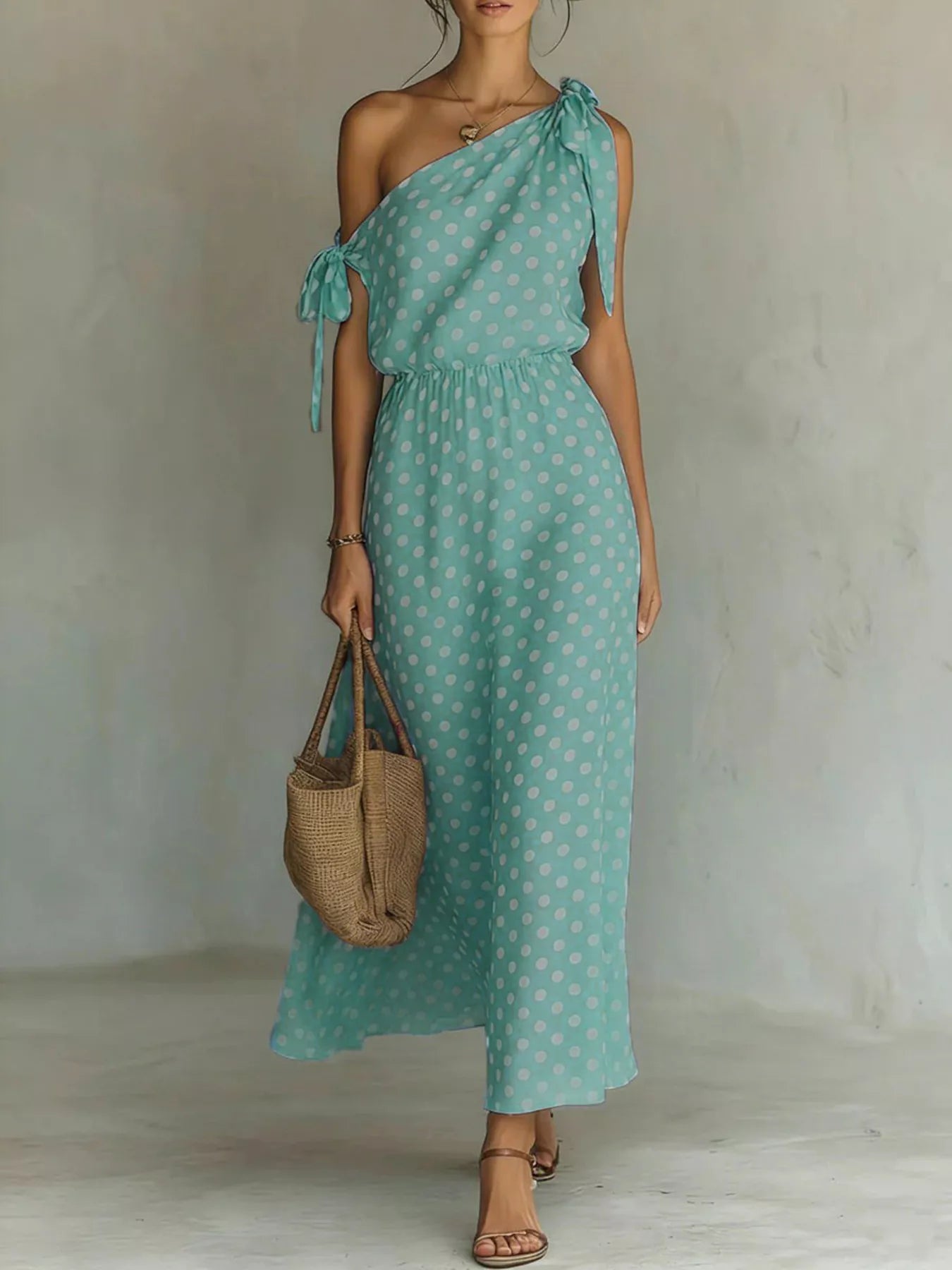 Full Size Polka Dot One-Shoulder Maxi Dress Plus Size New Era Fashion LLc