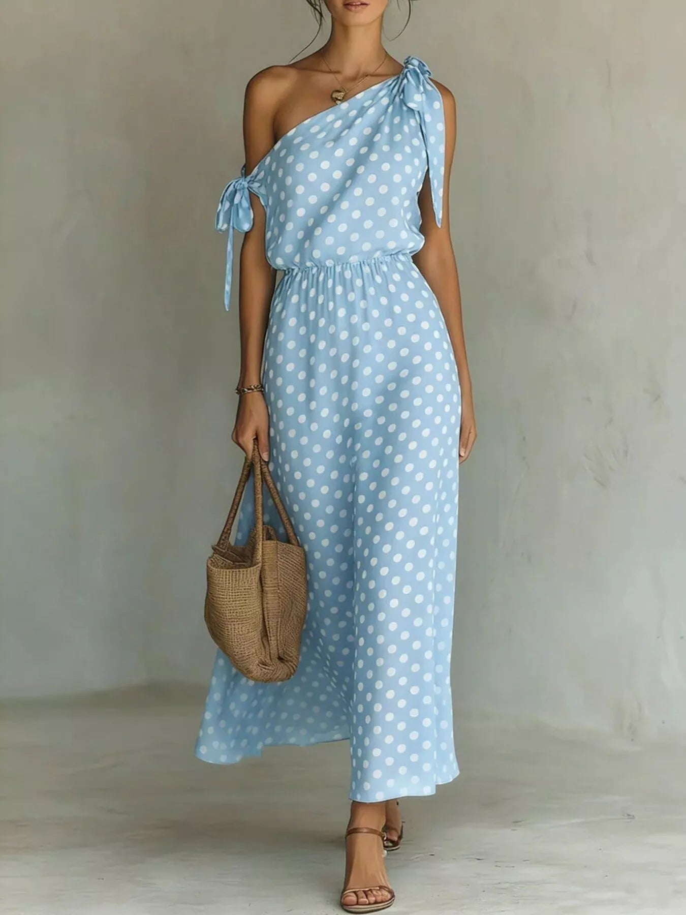 Full Size Polka Dot One-Shoulder Maxi Dress Plus Size New Era Fashion LLc