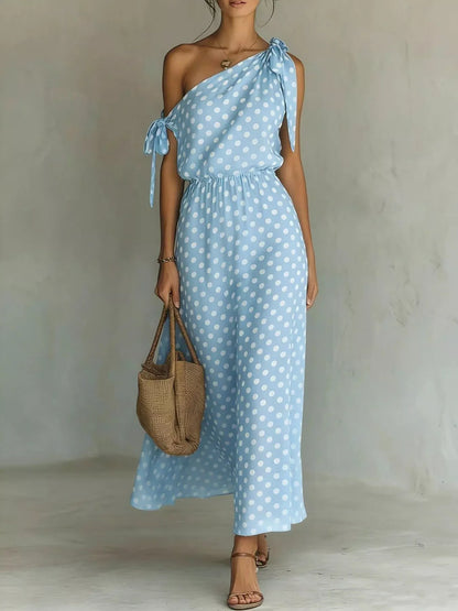 Full Size Polka Dot One-Shoulder Maxi Dress Plus Size New Era Fashion LLc