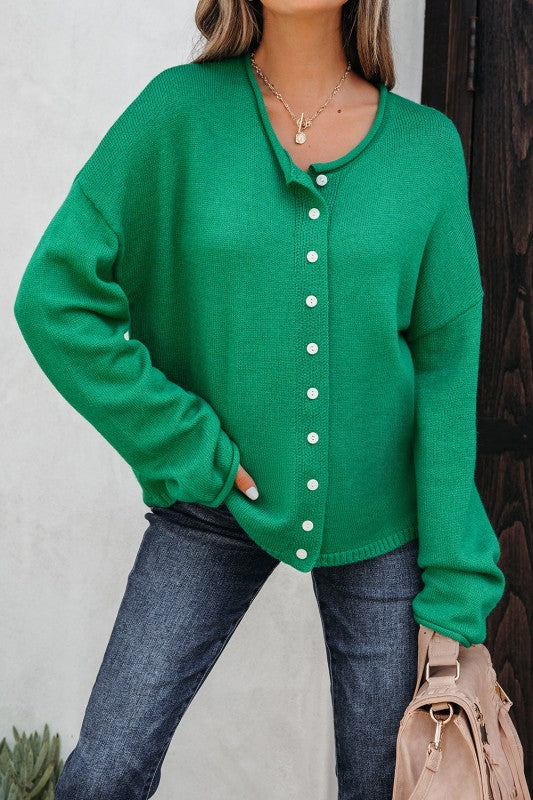 Solid Knit Button-Up Drop Shoulder Sweater Cardiga Shop Style & More | Fresh Looks, Everyday Deals & Free Shipping