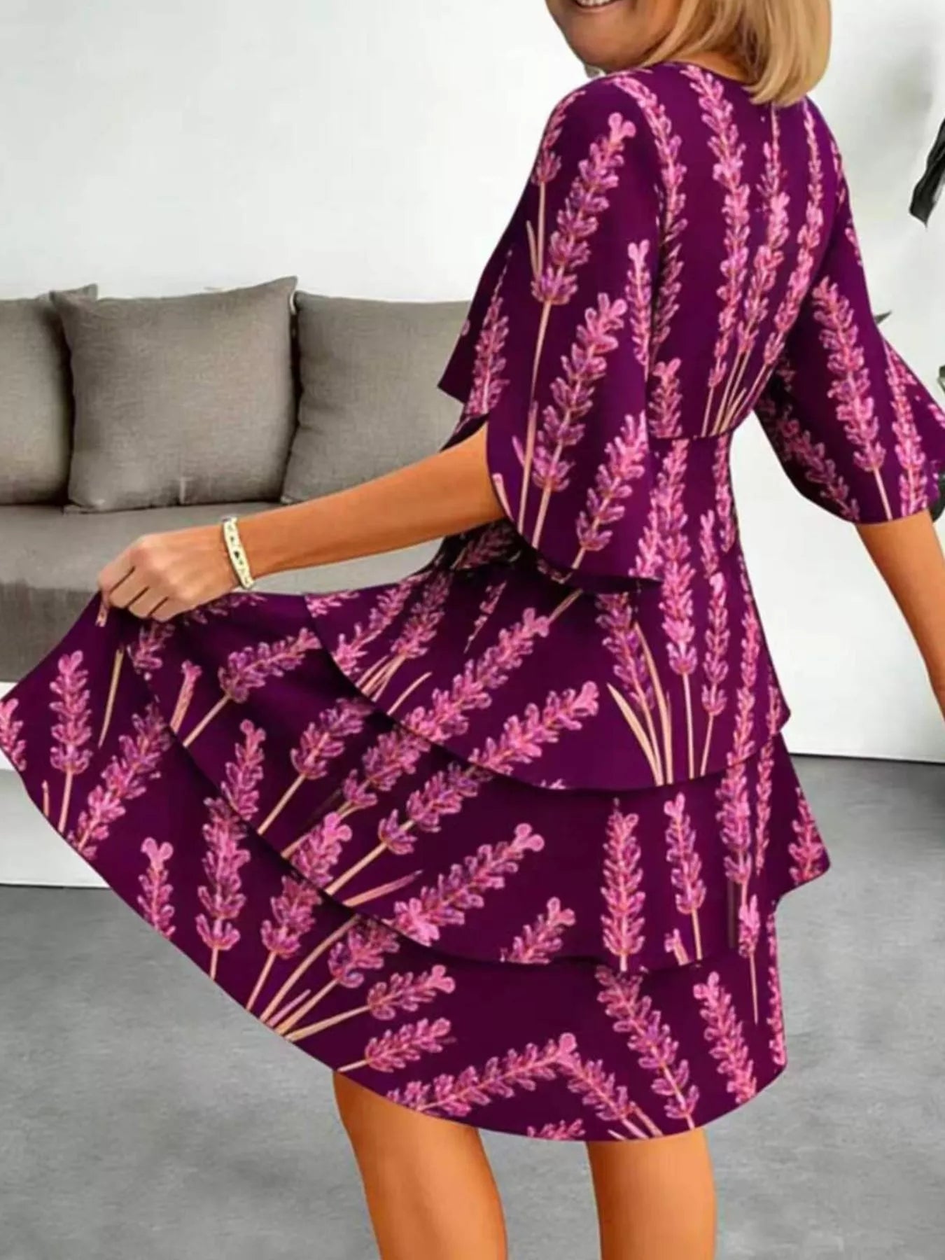 Full Size Floral Print Ruffle Hem Dress Plus Size New Era Fashion LLc