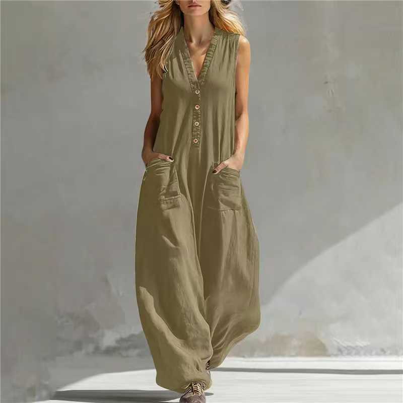 Women's Sleeveless Wide-Leg Jumpsuit with Pockets FitiqueFit