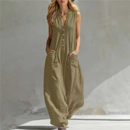 Women's Sleeveless Wide-Leg Jumpsuit with Pockets FitiqueFit