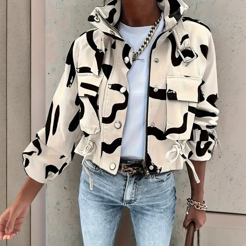 Women’s stand collar drawstring hem jacket FitiqueFit